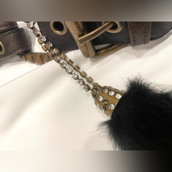 NWOT Vintage BETSEY JOHNSON Brown Leather Crossbody Buckle Horseshoe Bag - Picture 8 of 10